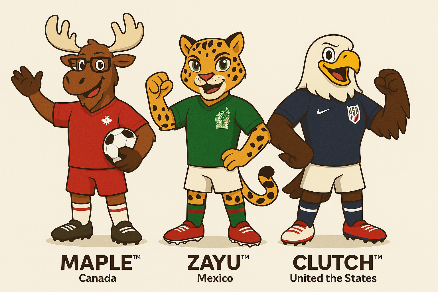 Presentan las mascotas del Mundial: Maple, Zayu y Clutch